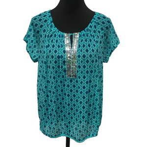 Jaclyn Smith short sleeve blouse. Colorful Vibrant Boho Comfy